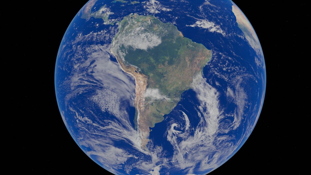 Satellite view of Earth over South America and the Atlantic Ocean